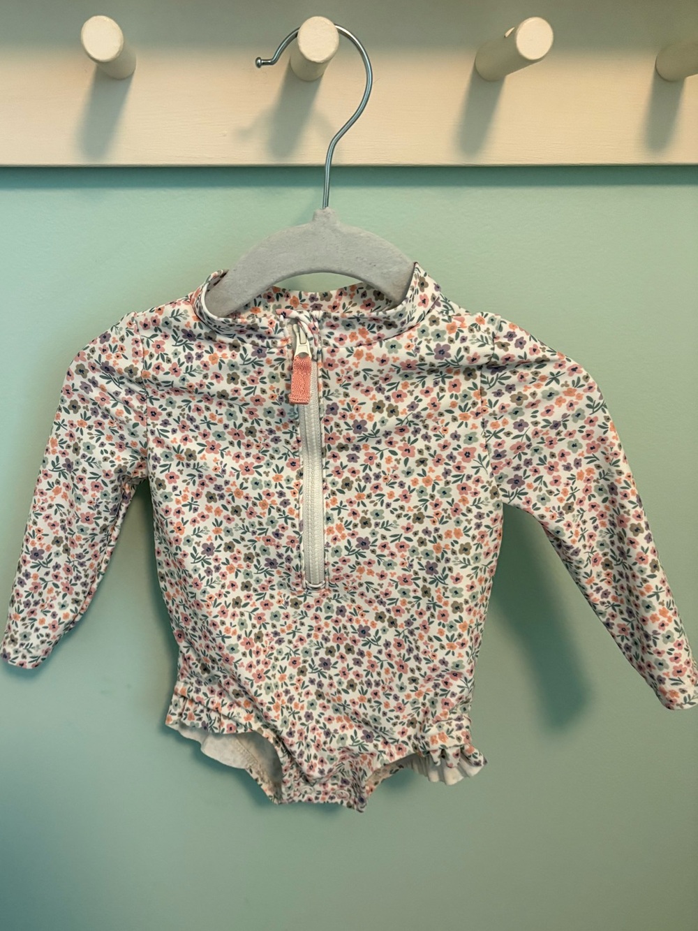 Carter's Long-Sleeve Floral Rashguard Swimsuit - White with Pink & Green Floral